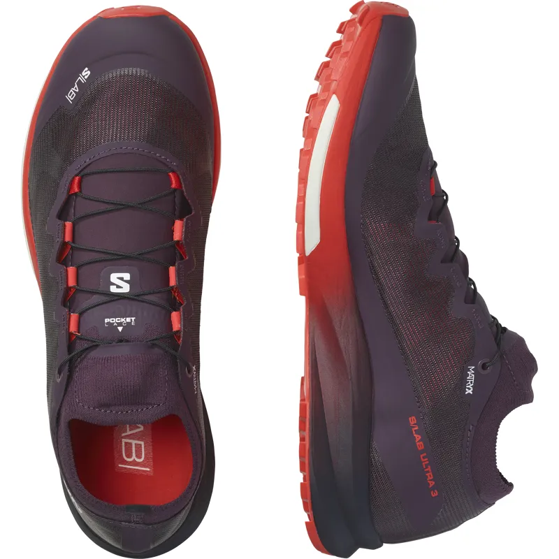Salomon S/LAB Ultra 3 V2 Unisex Trail Running Shoe in Plum Perfect/Fiery Red/White-2